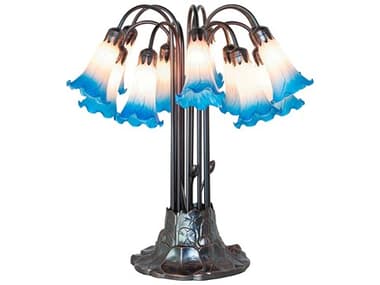 Meyda Tiffany Pond Lily Pink / Blue Glass Table Lamp MY273109