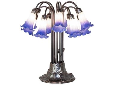 Meyda Tiffany Pond Lily Blue / White Glass Table Lamp MY273426