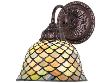 Meyda Tiffany Fishscale 11" Tall 1-Light Stained Glass Wall Sconce MY274139