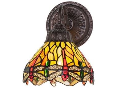 Meyda Tiffany Hanginghead Dragonfly 1-Light Mahogany Bronze Traditional Wall Sconce MY274151