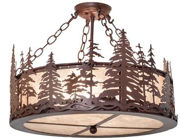 Meyda Tall Pines 4-Light Rust Brown Drum Semi Flush Mount MY274528