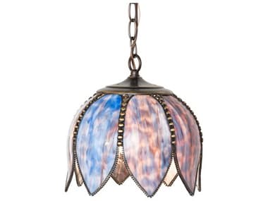 Meyda Tulip 1-Light Craftsman Brown Brass Blue Traditional Mini Pendant MY275927