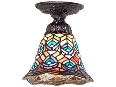 Meyda Tiffany Peacock Feather 1-Light Bronze Traditional Bell Flush Mount MY276080