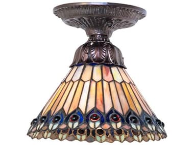 Meyda Tiffany Jeweled Peacock 1-Light Mahogany Bronze Traditional Flush Mount MY276084