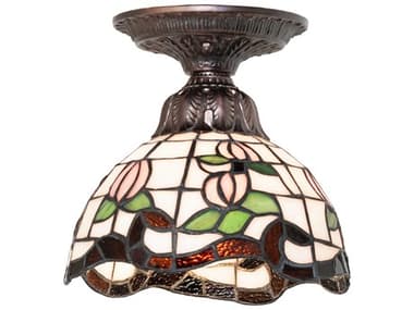 Meyda Roseborder 1-Light Mahogany Bronze Traditional Dome Flush Mount MY276104