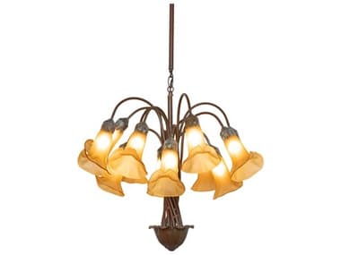 Meyda Tiffany Pond Lily 12-Light Natural Bronze Verdigris Orange Traditional Chandelier MY276577