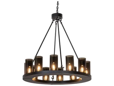 Meyda Loxley 12-Light Textured Black Cylinder Round Chandelier MY278366