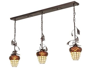 Meyda Oak Leaf And Acorn 3-Light Mahogany Bronze Traditional Island Pendant MY279698