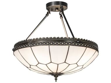 Meyda Vincent Honeycomb 4-Light Weathered Antique Brass Semi Flush Mount MY281066