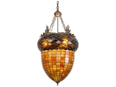 Meyda Oak Leaf and Acorn 3-Light Antique Copper Pendant MY281236