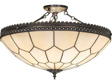 Meyda Vincent Honeycomb 3-Light Antique Brass Semi Flush Mount MY282247