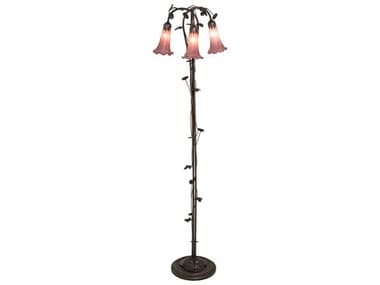Meyda Pond Lily 58" Tall Mahogany Bronze Tiffany Floor Lamp with Lavender Glass Shade MY48433