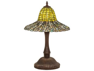 Meyda Bell Mahogany Bronze Glass Tiffany Table Lamp MY49165