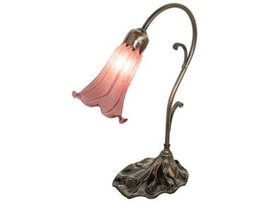 Meyda Pond Lily Antique Brass Glass Table Lamp with Violet Shade MY51594