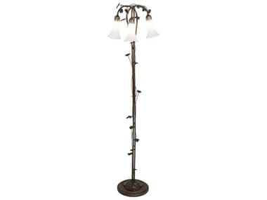 Meyda Pond Lily 58" Tall Mahogany Bronze Tiffany Floor Lamp with White Glass Shade MY66181