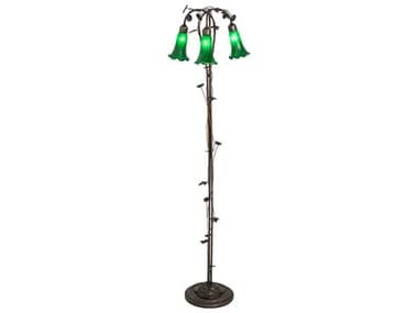 Meyda Pond Lily 58&quot; Tall Mahogany Bronze Tiffany Floor Lamp with Green Glass Shade MY71883