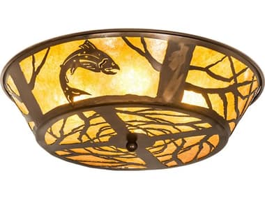 Meyda Leaping Trout 22" 4-Light Antique Copper Glass Bowl Flush Mount MY73393