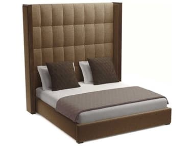 Nativa Interiors Irenne Box Tufted 87'' High Brown Upholstered Queen Panel Bed NAIBEDIRENNEBOXHI