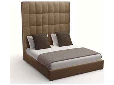 Nativa Interiors Moyra Box Tufted 87'' High Brown Ply Wood Upholstered Queen Panel Bed NAIBEDMOYRABOXHI