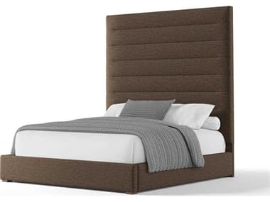 Nativa Interiors Moyra Horizontal Channel Tufted 87'' High Brown Upholstered Queen Panel Bed NAIBEDMOYRAHCHI