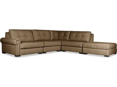 Nativa Interiors Sylviane Buttoned Fabric 5 - Pieces Modular Sectional Sofa with Ottoman NAISECSYLVBTNAR25PCPFBROWN