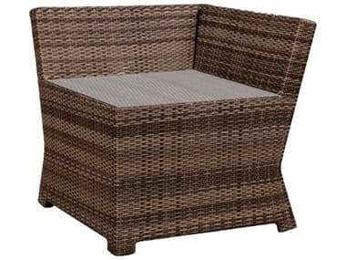 Forever Patio Brookside Wicker Rye 32''W x 27''D Corner Glass Top End Table NCFPBROCETRYE