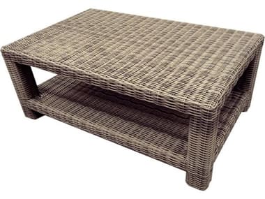 Forever Patio Cypress Wicker Heather Thick 44''W x 28''D Rectangular Glass Top Coffee Table with Bottom Shelf NCFPCYPCTRECHR
