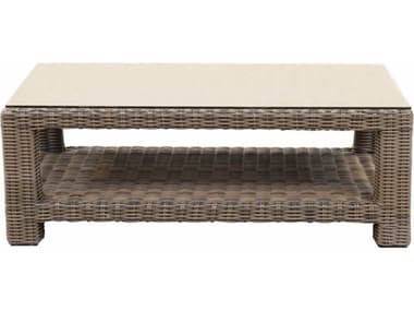 Forever Patio Horizon Wicker Bronze Smoke 43''W x 27''D Rectangular Glass Top Coffee Table with Bottom Shelf NCFPHORCTRECBS