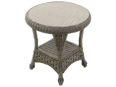 Forever Patio Traverse Wicker Silver 22'' Wide Round Glass Top End Table NCFPTRAETRNDSIL