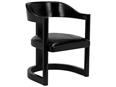 Noir Leather Teak Wood Black Upholstered Arm Dining Chair NOIAE211CHB