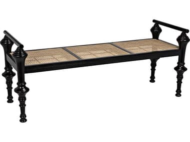 Noir 65" Caning Charcoal Black Brown Accent Bench NOIAE93CHB