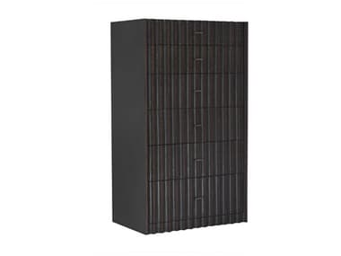Noir 35" Wide 6-Drawers Pale With Light Brown Trim Black Mahogany Wood Accent Chest NOIGDRE251P