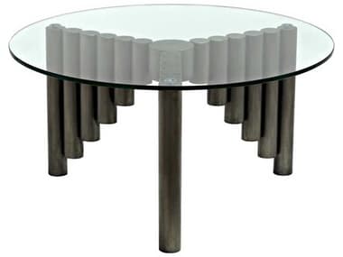 Noir 36" Round Glass Antique Silver Coffee Table NOIGTAB1111GM