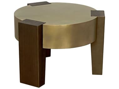 Noir 27" Round Metal Antique Brass And Aged Coffee Table NOIGTAB1113MBAB