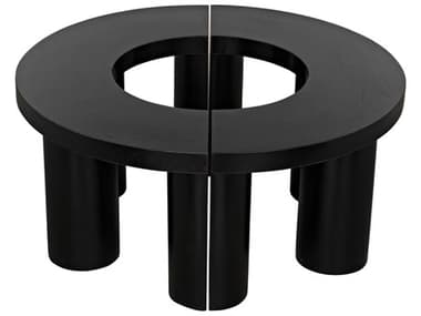 Noir 40" Round Wood Hand Rubbed Black Coffee Table NOIGTAB1130HB
