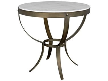 Noir 30" Round Marble Antique Brass End Table NOIGTAB286AB