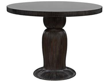 Noir 40" Round Wood Hand Rubbed Black With Light Brown Trim Dining Table NOIGTAB560HB