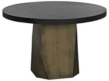 Noir 47" Round Metal Matte Black And Aged Brass Dining Table NOIGTAB585MTBAB