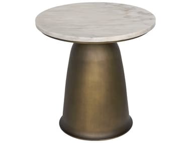 Noir Aiden 18" Round Marble Aged Brass End Table NOIGTAB983AB