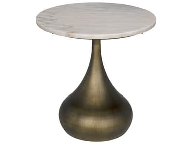 Noir Mateo 18" Round Marble Aged Brass End Table NOIGTAB985AB