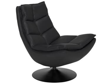 Noir Dante Swivel Black Leather Accent Chair NOILEAC05431D