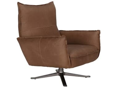 Noir Lawrenceville Swivel Brown Leather Accent Chair NOILEAC06571D