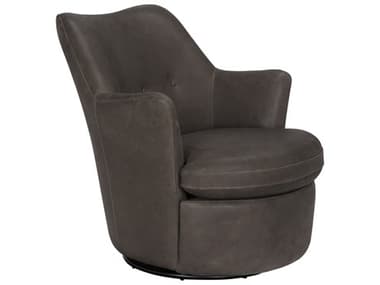 Noir Hotchkiss Swivel Black Leather Accent Chair NOILEAC06721D