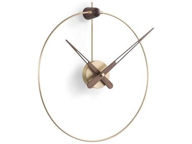 Nomon Micro Anda Polished Brass Walnut Wall Clock NOMMCANG