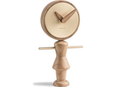 Nomon Nena Oak Polished Brass Clock NOMNENARG