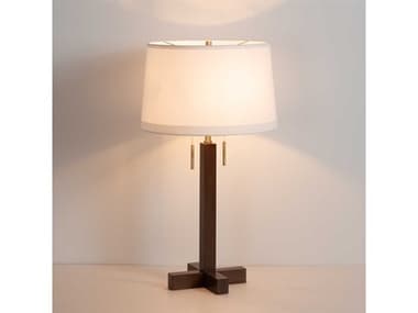 Nova Swiss Cross Dark Walnut Weathered Brass White Linen Brown Buffet Lamp NOV1010250DW