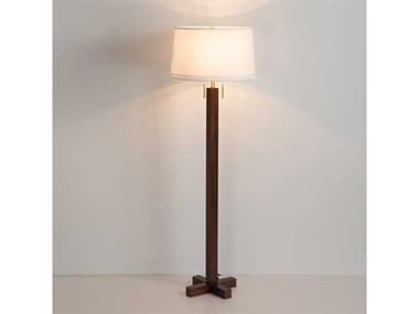 Nova Swiss Cross 61&quot; Tall Dark Walnut Weathered Brass White Linen Brown Floor Lamp NOV2010250DW