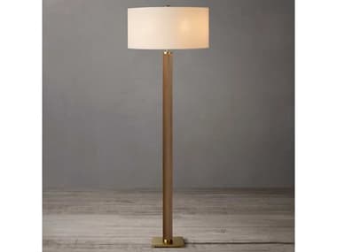 Nova Tambo 62" Tall Dark Walnut Weathered Brass White Linen Floor Lamp NOV2010832DW