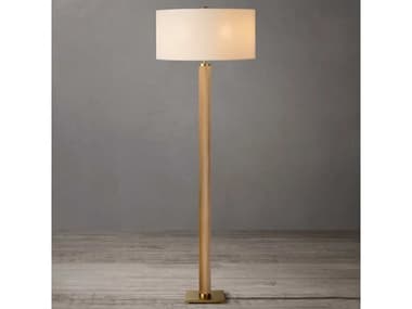 Nova Tambo 62&quot; Tall Natural Ash Weathered Brass White Linen Brown Floor Lamp NOV2010832LW