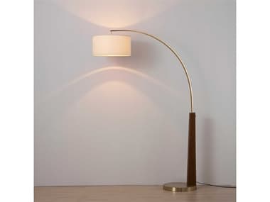 Nova Taper 92&quot; Tall Walnut Wood Weathered Brass White Cotton Linen Brown Floor Lamp NOV2110251W
